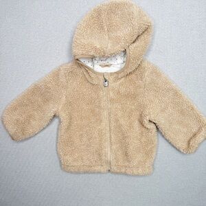 Baby Gap Sherpa Fuzzy Hooded Jacket Tan Hoodie Size 12-18 Months
